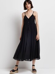 River Island Black 100% Cotton Sleeveless V-Neck Lace Midi Dress - Image 3 of 4