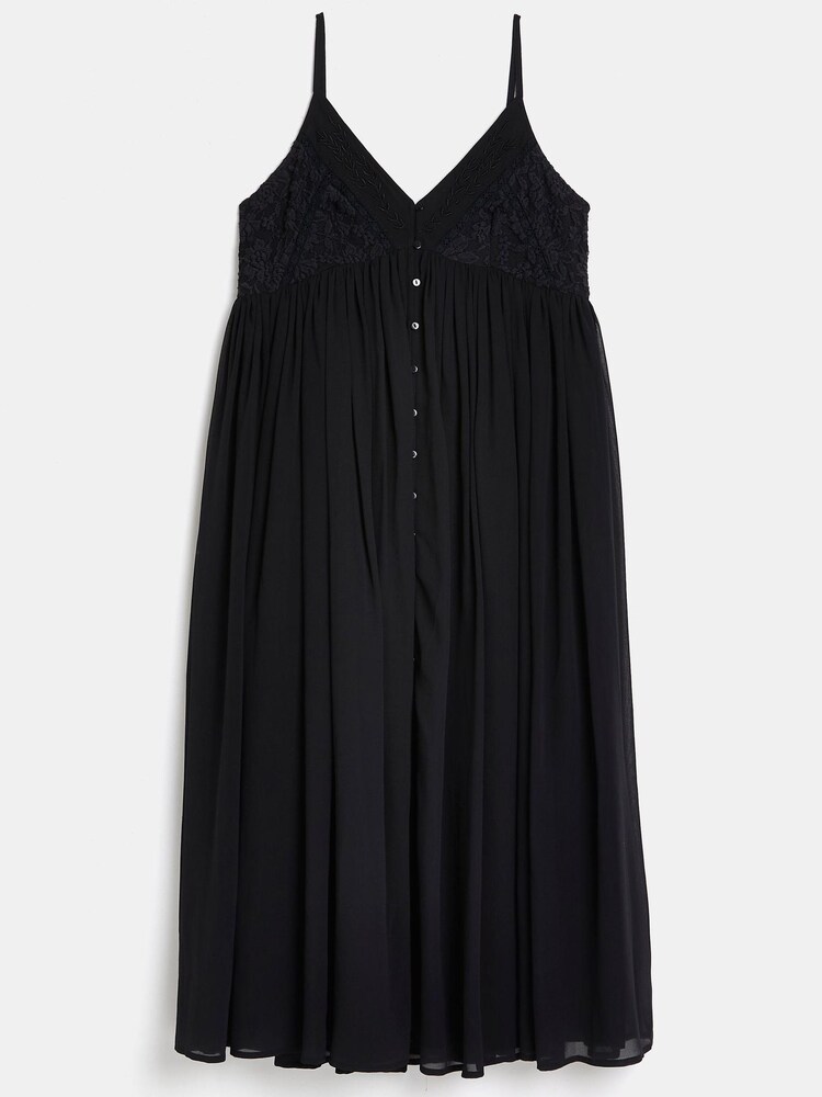 River Island Black 100% Cotton Sleeveless V-Neck Lace Midi Dress - Image 4 of 4