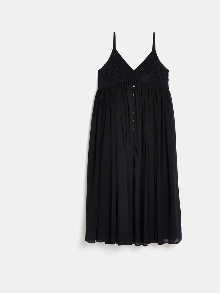 River Island Black 100% Cotton Sleeveless V-Neck Lace Midi Dress - Image 5 of 5