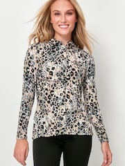 M&Co Natural Leopard Print Long-Sleeve Top - Image 1 of 5