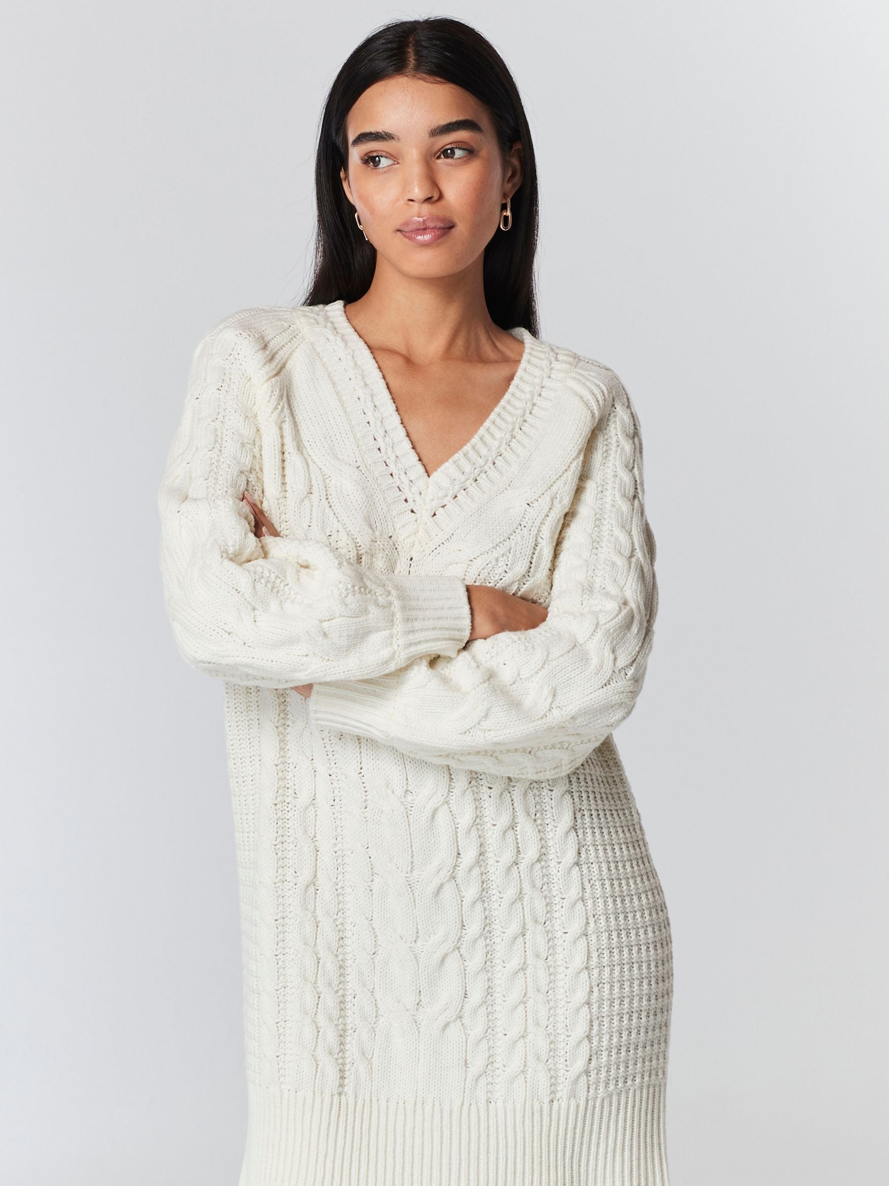 White cable knit dress top