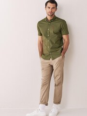 Khaki Green Slim Short Sleeve Stretch Oxford Shirt - Image 2 of 6