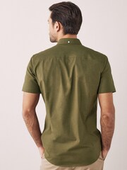 Khaki Green Slim Short Sleeve Stretch Oxford Shirt - Image 3 of 6