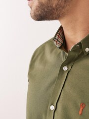 Khaki Green Slim Short Sleeve Stretch Oxford Shirt - Image 4 of 6