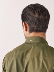 Khaki Green Slim Short Sleeve Stretch Oxford Shirt - Image 5 of 6