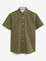 Khaki Green Slim Short Sleeve Stretch Oxford Shirt - Image 6 of 6