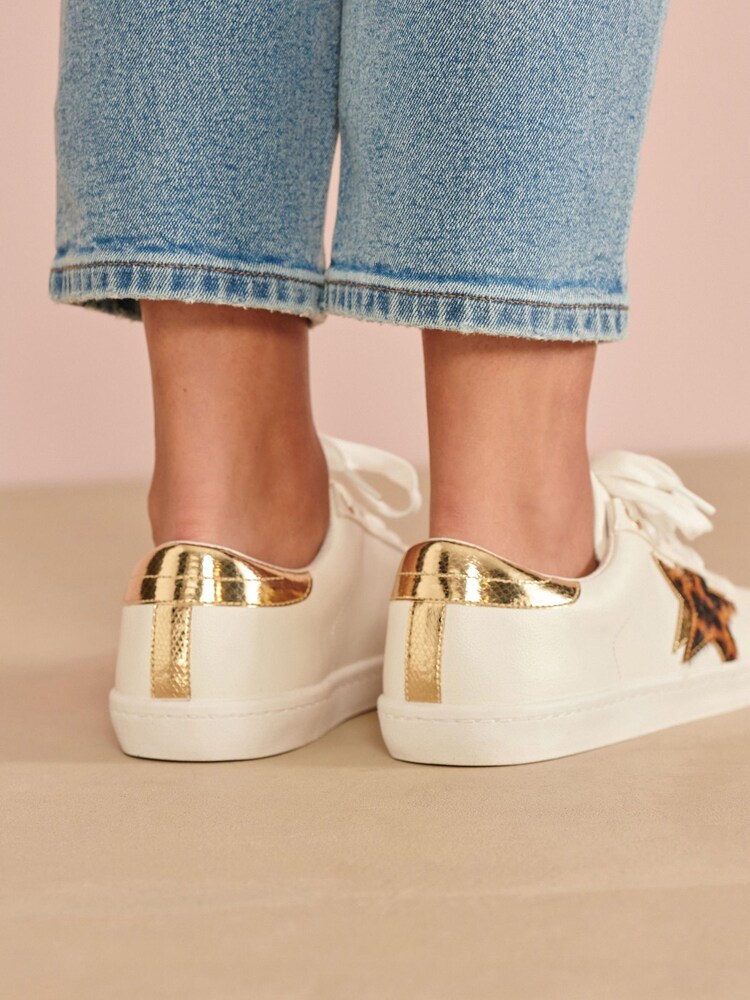 White & Animal Wide Fit Forever Comfort® Star Lace-Up Trainers - Image 2 of 6