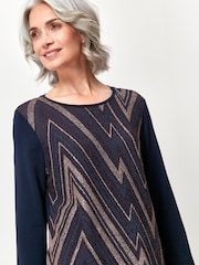 Spirit Blue Zig Zag Print Glitter Top - Image 1 of 4