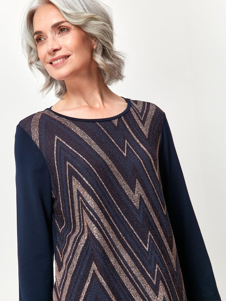 Spirit Blue Zig Zag Print Glitter Top - Image 1 of 4 Spirit Blue Zig Zag Print Glitter Top - Image 1 of 4