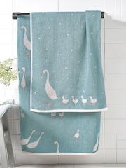 Teal Blue Goose And Friends 100% Cotton Towel - Image 1 of 5