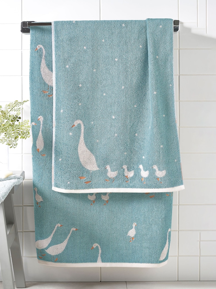 Teal Blue Goose And Friends 100% Cotton Towel - Image 1 of 5
