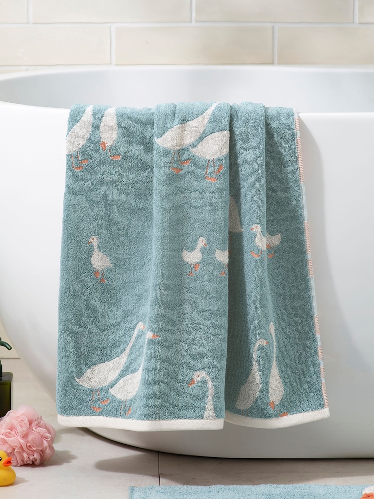 Teal Blue Goose And Friends 100% Cotton Towel - Image 2 of 5
