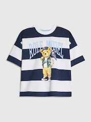 River Island Blue Oversized Striped Role Model T-Shirt - Image 1 of 4