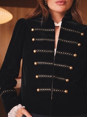Love & Roses x Binky Black Velvet Frogging Detail Jacket - Image 2 of 4