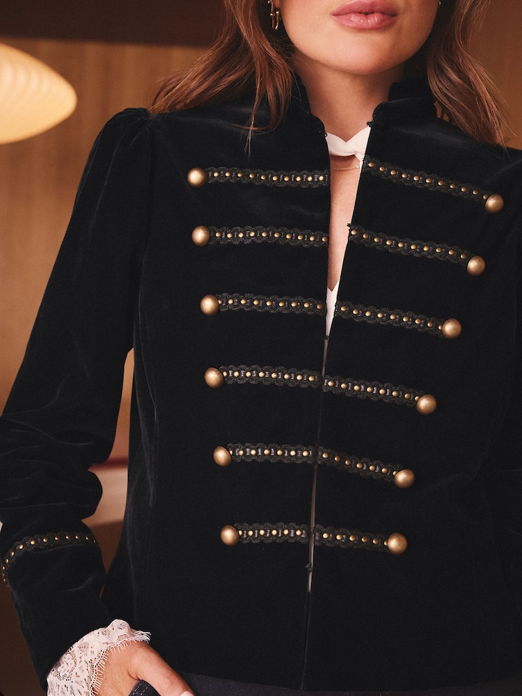 Love & Roses x Binky Black Velvet Frogging Detail Jacket - Image 2 of 4 Love & Roses x Binky Black Velvet Frogging Detail Jacket - Image 2 of 4