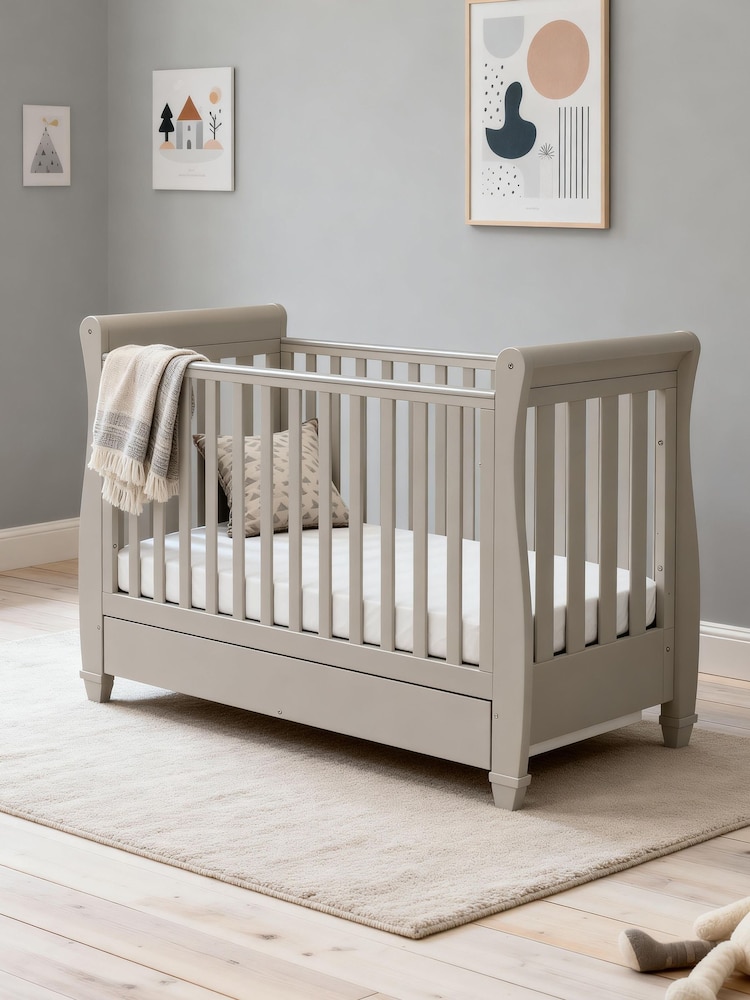 Babymore Cashmere Eva Sleigh Cot Bed Dropside with Drawer - Image 1 of 5