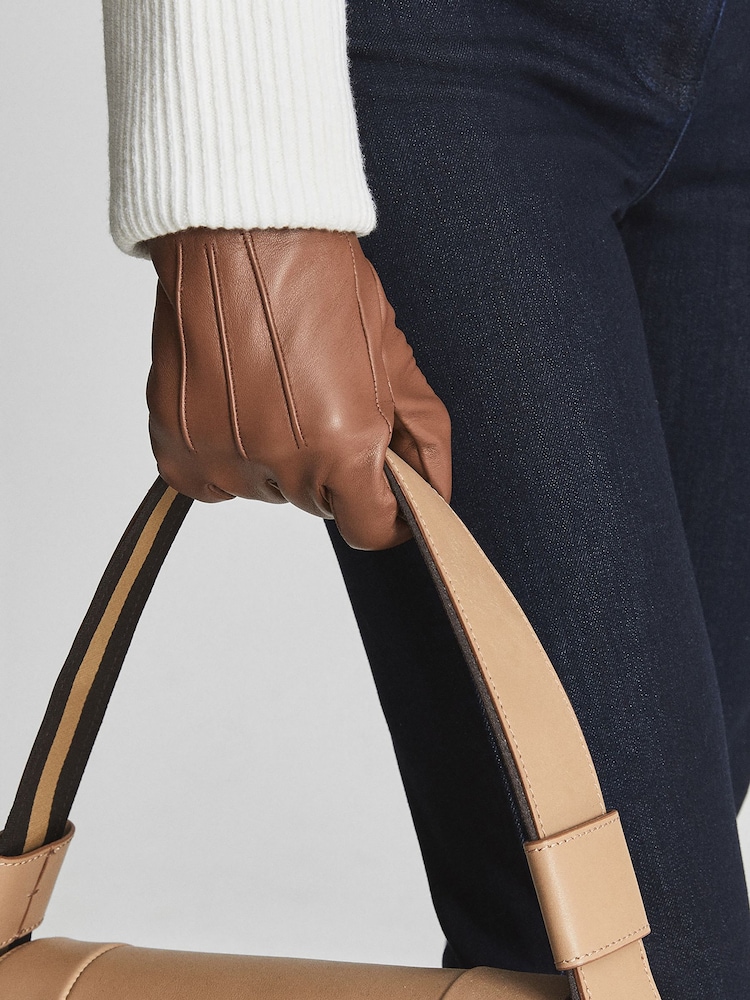 Reiss Tan Gabrielle Leather Gloves - Image 2 of 3 Reiss Tan Gabrielle Leather Gloves - Image 2 of 3