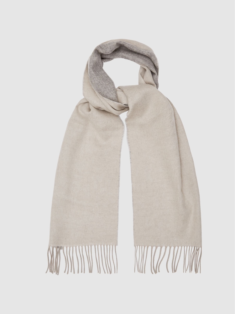 Reiss Oatmeal Galvin Wool Cashmere Blend Scarf - Image 2 of 3