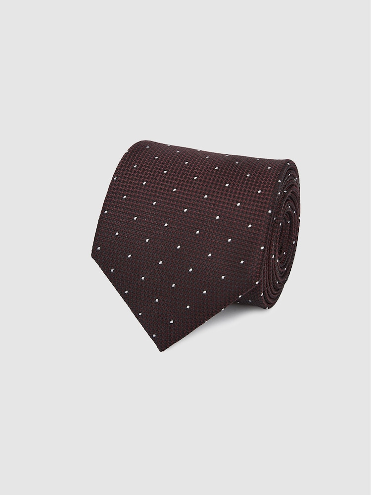 Reiss Bordeaux Liam Silk Polka Dot Tie - Image 2 of 3
