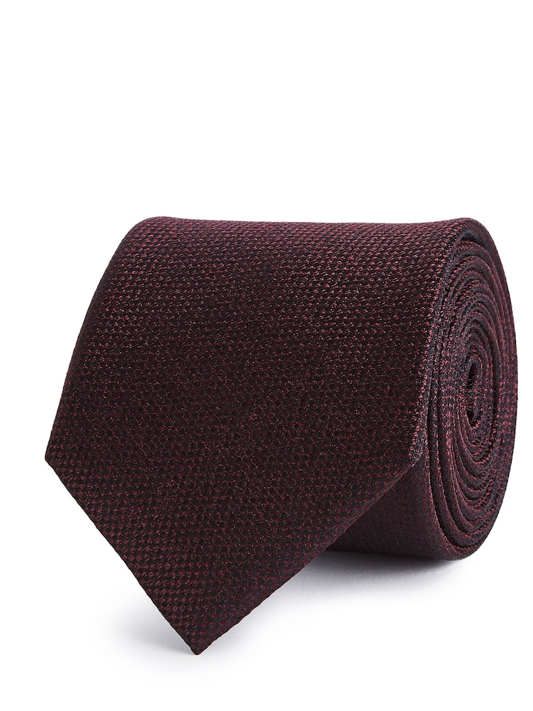 Reiss Burgundy Ceremony Textured Silk Tie - Image 1 of 2 Reiss Burgundy Ceremony Textured Silk Tie - Image 1 of 2