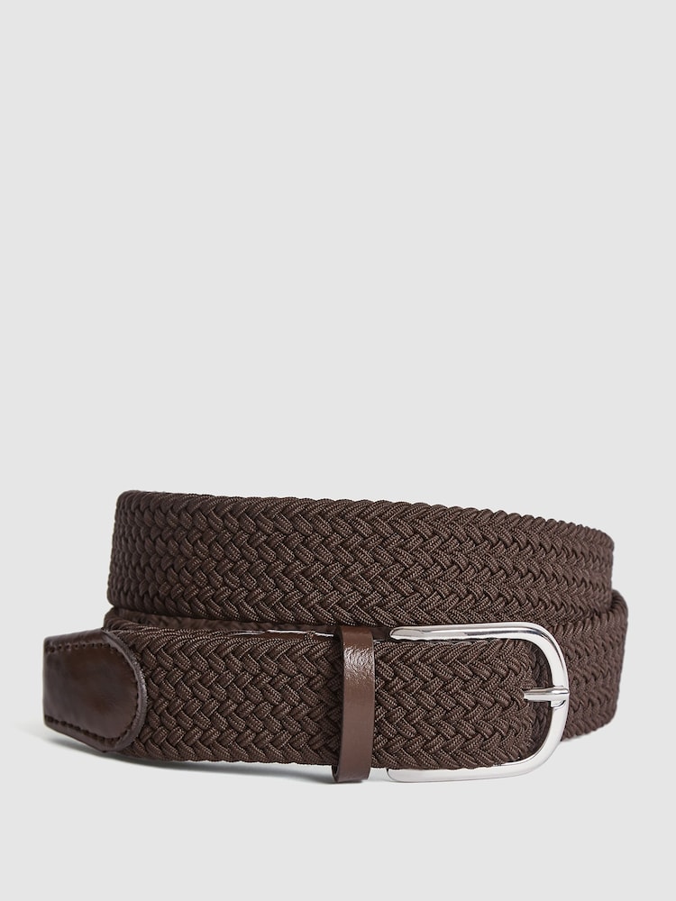 Reiss Mid Brown Elmont Woven Belt - Image 1 of 4