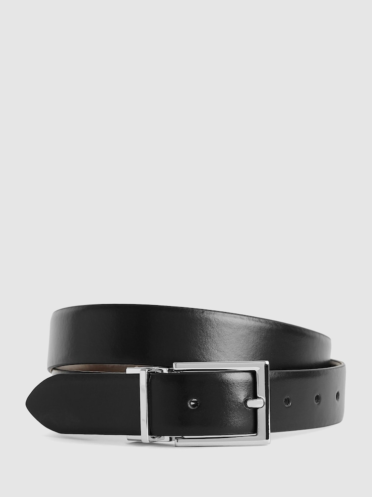 Reiss Black/Dark Brow Ricky Reversible Leather Belt - Image 1 of 2