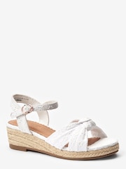 White Broderie Knot Wide Fit (G) Wedge Sandals - Image 2 of 4