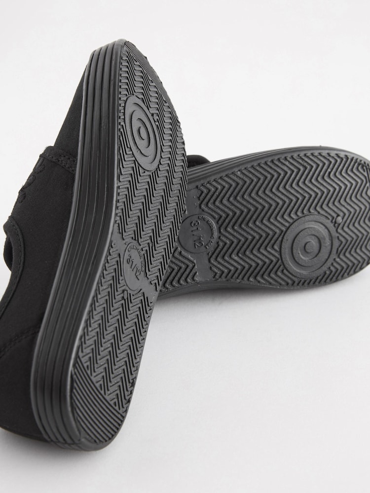 Black Wide Fit (G) Embroidered Strap School Plimsolls - Image 6 of 6