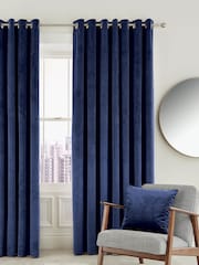 Helena Springfield Blue Velvet Escala Curtains - Image 1 of 2