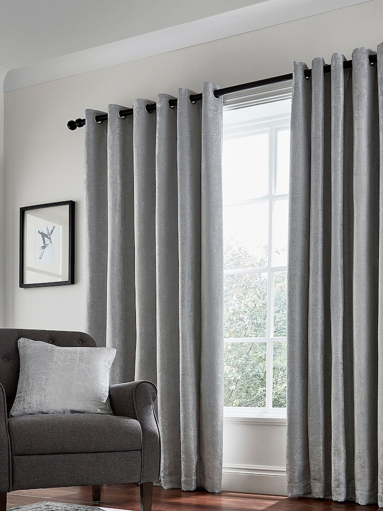 Helena Springfield Silver Roma Lined Eyelet Curtains - Image 1 of 3