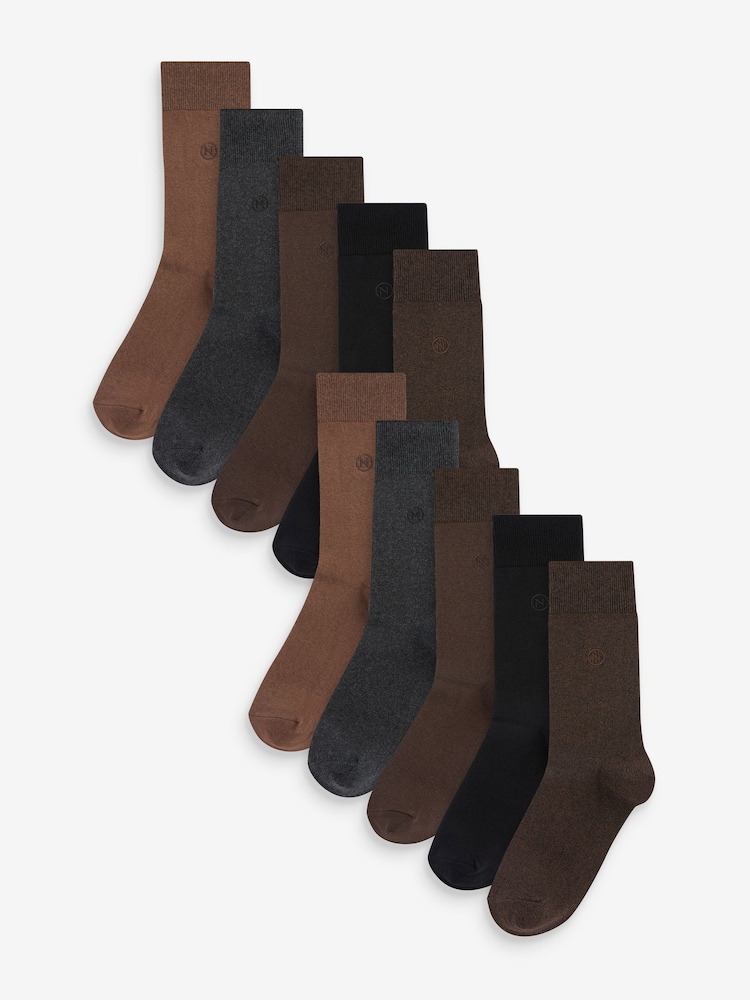 Neutrals 10 Pack Embroided Lasting Fresh Socks - Image 1 of 13