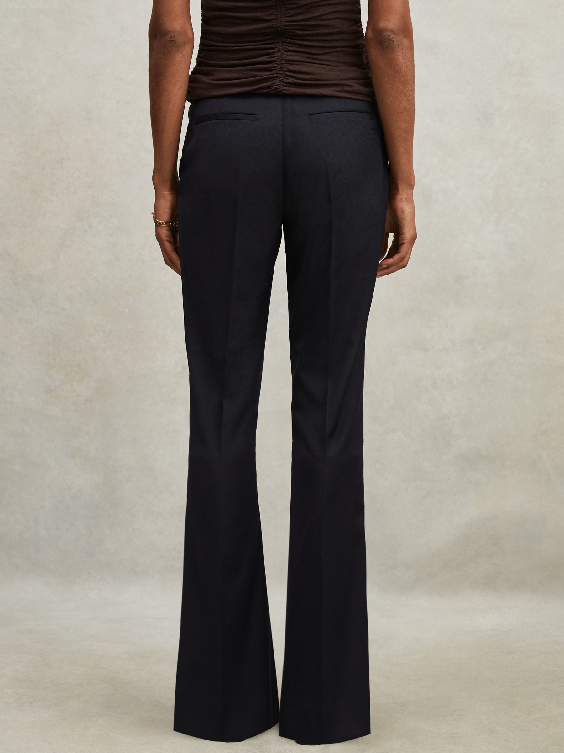 Buy Reiss Navy Haisley Wool-Blend Tailored Flared Suit Trousers