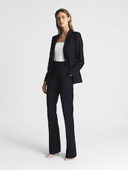 Reiss Navy Haisley Wool-Blend Tailored Flared Suit Trousers - Image 6 of 6