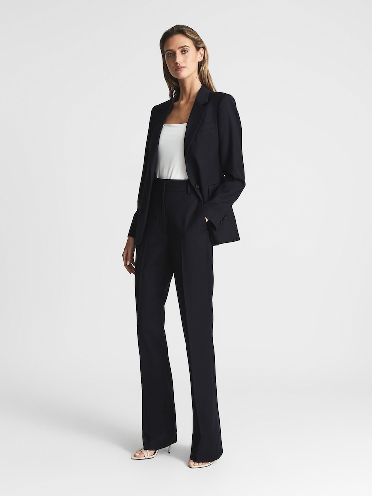 Reiss Navy Haisley Wool-Blend Tailored Flared Suit Trousers - Image 6 of 6