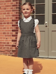 Grey Ruffle Detail Pinafore School Dress (3-14yrs) - Image 1 of 7