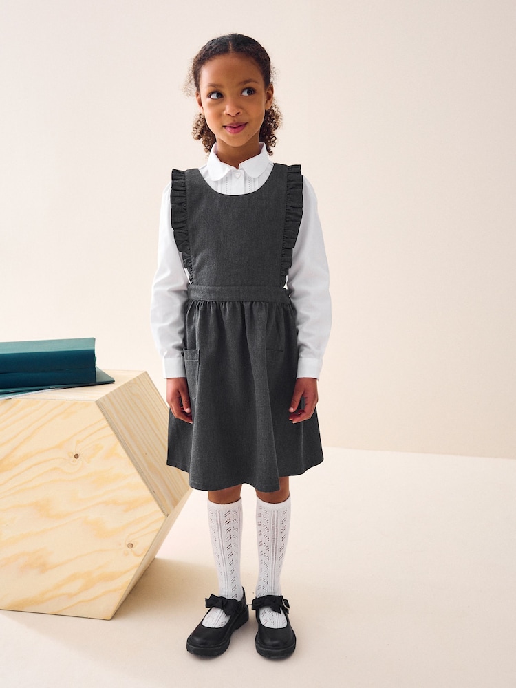 Grey Ruffle Detail Pinafore School Dress (3-14yrs) - Image 1 of 7