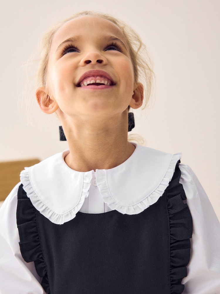 Navy Blue Ruffle Detail Pinafore School Dress (3-14yrs) - Image 5 of 8