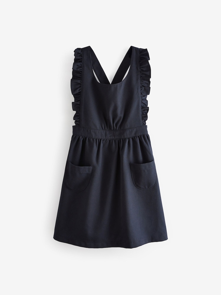Navy Blue Ruffle Detail Pinafore School Dress (3-14yrs) - Image 6 of 8