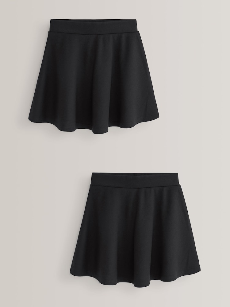 Black - 2 Pack Pull-On Jersey Stretch School Skater Skirts (3-17yrs) - Image 1 of 4 Black - 2 Pack Pull-On Jersey Stretch School Skater Skirts (3-17yrs) - Image 1 of 4