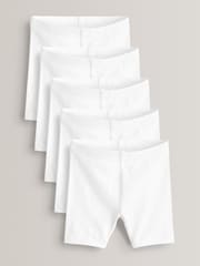 White Regular Length 5 Pack Cotton Rich Stretch Cycle Shorts (3-16yrs) - Image 1 of 4