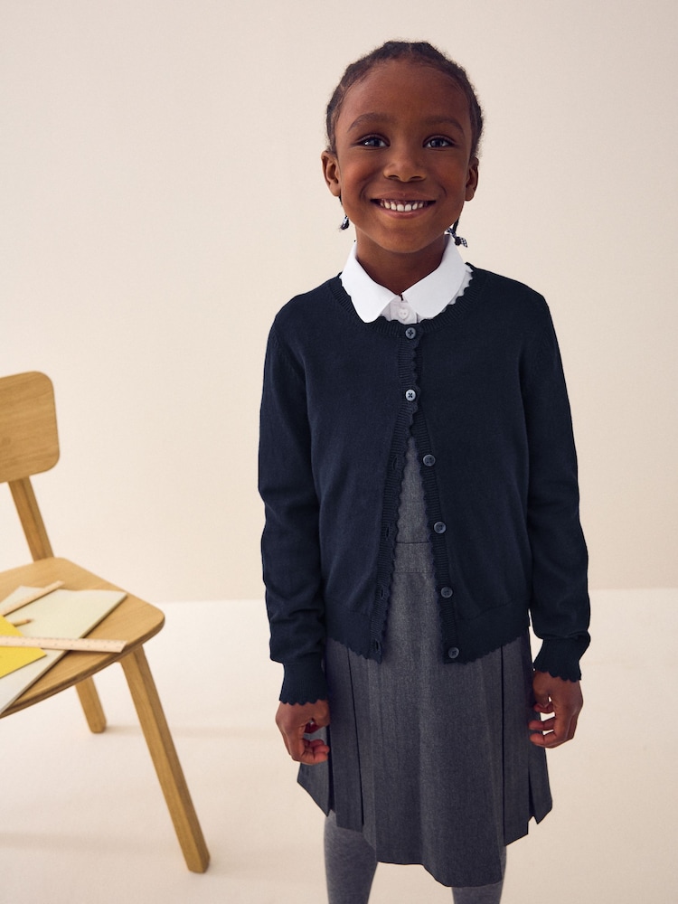 Navy Blue Cotton Rich Scalloped Edge School Cardigan (3-16yrs) - Image 1 of 8