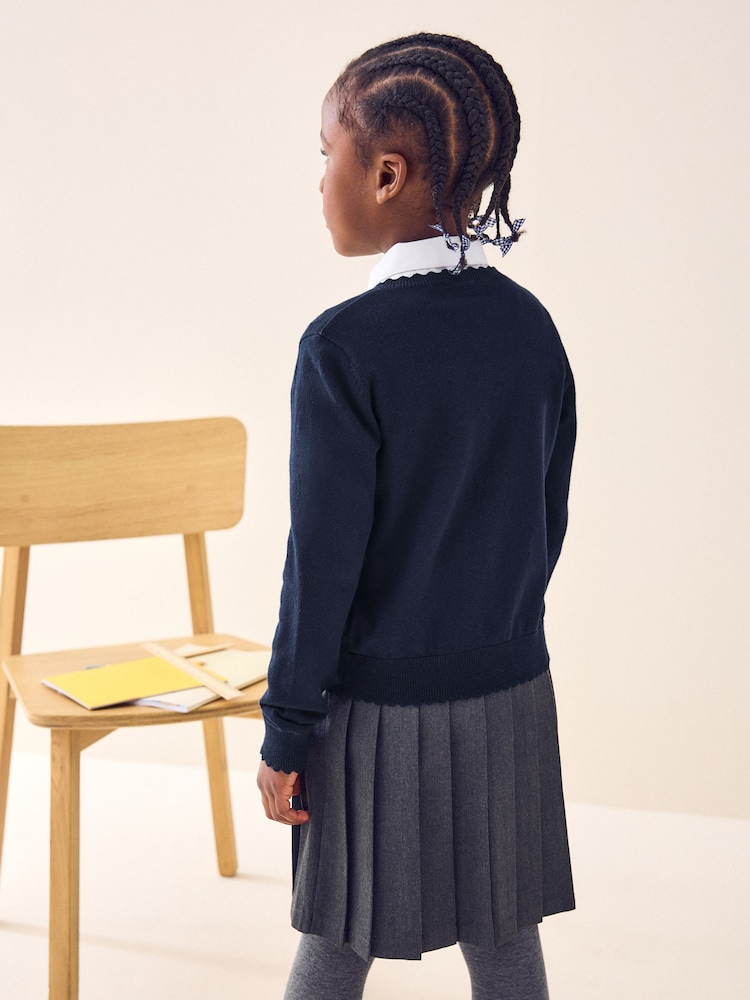 Navy Blue Cotton Rich Scalloped Edge School Cardigan (3-16yrs) - Image 3 of 8