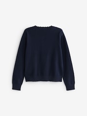 Navy Blue Cotton Rich Scalloped Edge School Cardigan (3-16yrs) - Image 7 of 8