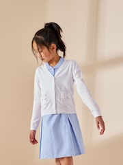 White Cotton Rich Bow Pocket School Cardigan (3-16yrs) - Image 1 of 9