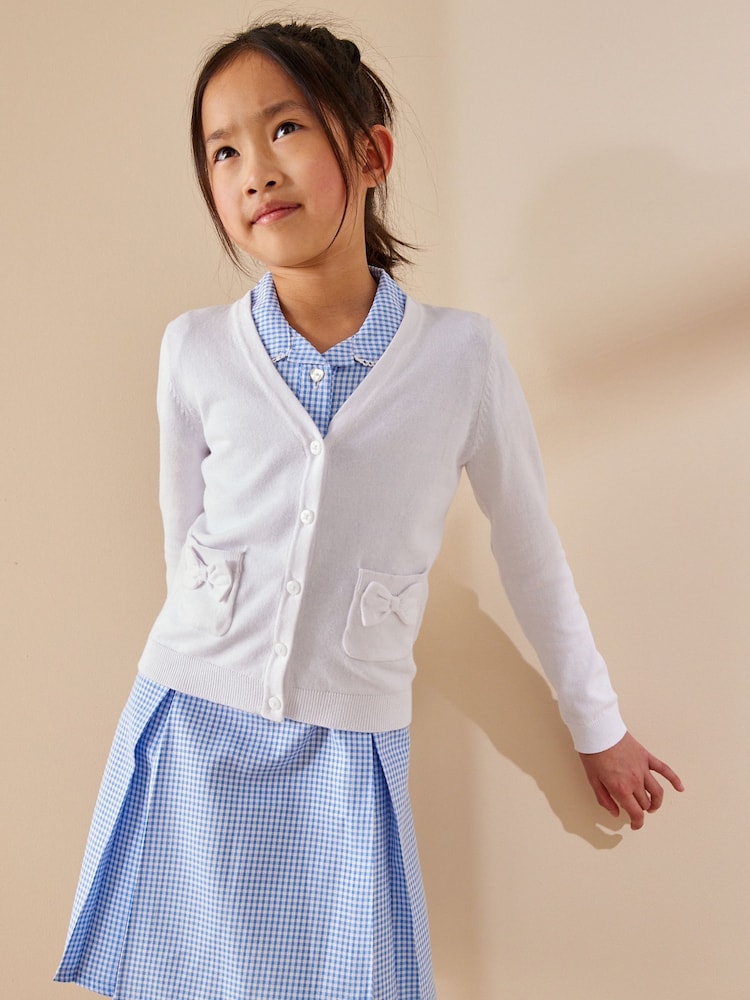 White Cotton Rich Bow Pocket School Cardigan (3-16yrs) - Image 2 of 9