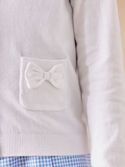 White Cotton Rich Bow Pocket School Cardigan (3-16yrs) - Image 4 of 9