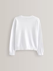 White Cotton Rich Bow Pocket School Cardigan (3-16yrs) - Image 6 of 9