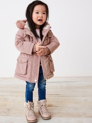 rožnata - Next odporen na dež Faux Fur Trim Parka (3mths-7yrs) - Slika 1 iz 6