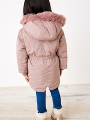 rožnata - Next odporen na dež Faux Fur Trim Parka (3mths-7yrs) - Slika 2 iz 6