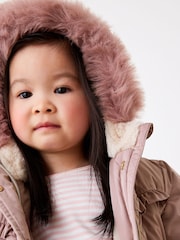 rožnata - Next odporen na dež Faux Fur Trim Parka (3mths-7yrs) - Slika 3 iz 6